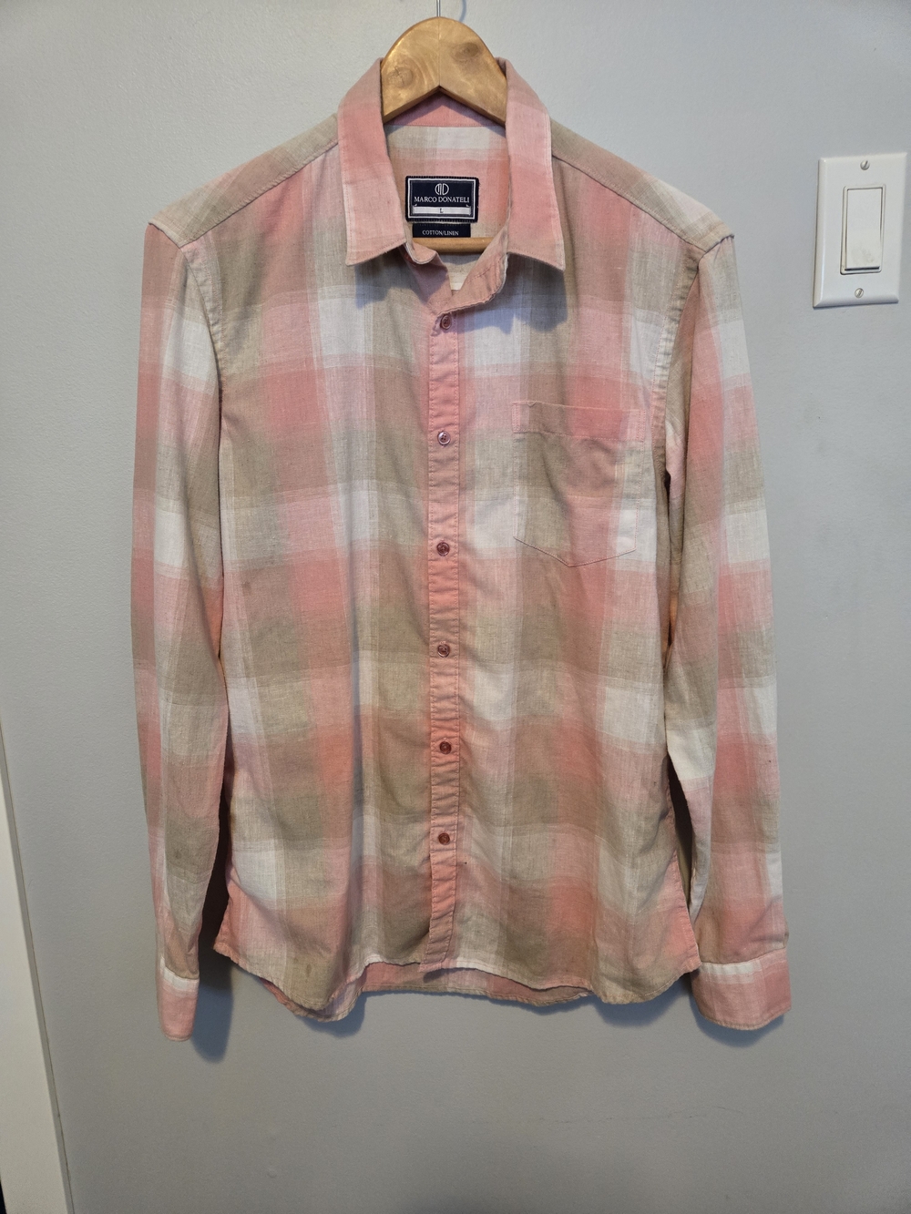 Pink Plaid Casual Button-Down Cotton Linen Shirt